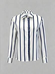 Camisa de mujer casual de manga larga a rayas con un solo abotonado - Multicolor - Ver 3