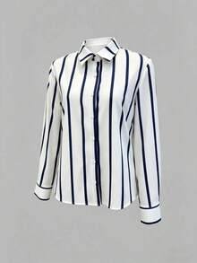 Camisa de mujer casual de manga larga a rayas con un solo abotonado - Multicolor - Ver 4