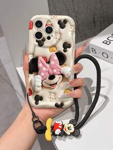 This Disney Mickey Mouse Lanyard Phone Case Is Fully Covered In TPU Material. It's Shockproof, Lightweight, And Compatible With IPhone17/16/11/13/15/15 Plus/15 Pro/15 Pro Max/12/14 Pro Max/11 Pro Max/12 Pro/12 Pro Max/13. This Phone Case Makes A Popular Birthday Gift Or Business Gift; It's Durable, Stain- And Fingerprint Resistant, And Suitable For Both Men And Women. The Set Also Includes A Mickey Mouse Phone Case And A Mickey Mouse Plush Bracelet. It's A Perfect Gift For Friends And Family. This Stylish Phone Case Is Fun, Lightweight, And Durable. IPhone17 Pro Max Phone Case, Minnie Mouse Phone Case. - 白色 - 查看 1
