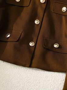 Chaqueta minimalista de mujer de unicolor con botones delanteros y mangas largas, elegante y casual, ligera para primavera y otoño, color negro - Marrón - Ver 4