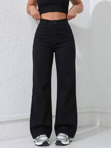 High-Waisted Wide-Leg Jeans, Ultra Comfortable For An Impeccable Everyday Look. - ZR112 hitam - View 9