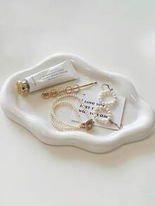 1pc Plastic Jewelry Tray Trinket Dish, Asymmetric Incense Dish, Decorative Cloud Vanity Key Tray For Women, Ring Holder Dish, Cute Jewelry Plate Bowl Room Decor Aesthetic - White - View 9