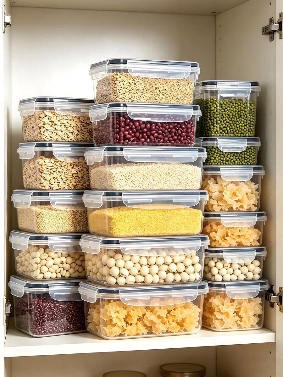Kitchen Storage Must-Have: Multi-Size Airtight Containers, Keep Fridge & Pantry Tidy with Stackable Clear Boxes for All Your Ingredients - Ver 1