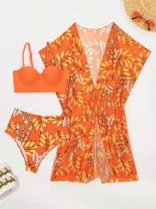 Swim Lushoire Tankini con estampado de plantas - Naranja Quemada - Ver 5