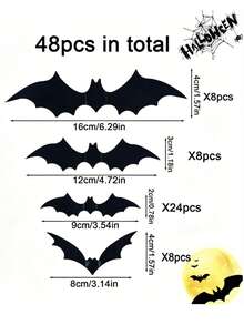 48 piezas Decoraciones de murciélagos 3D para Halloween con múltiples tamaños disponibles, siluetas de murciélagos realistas en negro y gris perfectas para decorar paredes, ventanas y puertas. Ideal para crear una atmósfera de fiesta de Halloween espeluznante, también adecuado para arreglos de escenas de Navidad y vacaciones, esencial para las fiestas de Halloween - Varios estilos - Ver 9