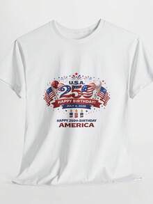 Camiseta de cumpleaños número 250 de Estados Unidos, Día de la Independencia, patriótica. 220 g, algodón puro unisex. Peso ideal para todas las estaciones, apta para hombres y mujeres. Tejido duradero de alta calidad, suave al tacto y de larga duración. Transpirable. Adecuada para primavera y verano, vacaciones, Día de la Madre y Día de la Independencia. - Blanco - Ver 1