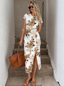 Vestido midi sin mangas con abertura alta, estampado elegante de lazo a rayas rosa, estilo minimalista casual; Vestido de punto de textura casual ajustado para mujer; Conjunto de fitness para mujer; Vestido de invitada de boda para mujer; Atuen - Multicolor 9 - Ver 3