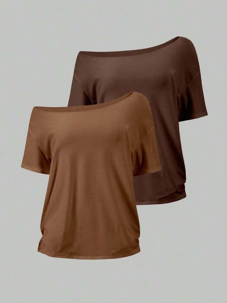 Camiseta blanca holgada con cuello asimétrico para mujer - Multicolor 5 - Ver 1
