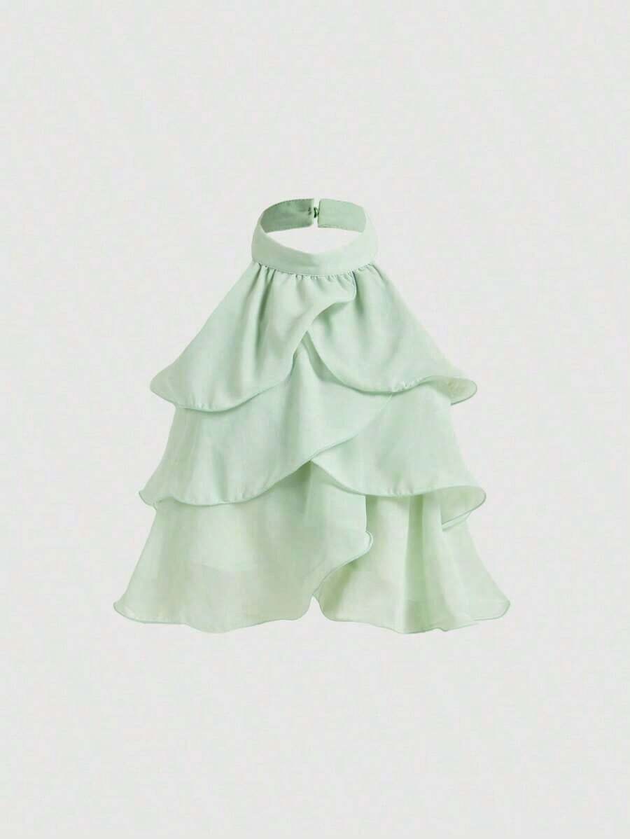 Top corto elegante de múltiples capas con volantes en azul marino, top para Año Nuevo, top de fiesta, top minimalista casual de mujer con botones frontales y tirantes anchos para uso diario, look vintage para el Día de San Valentín - Verde - Ver 1
