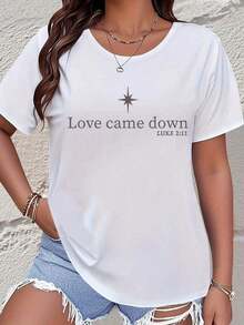 Camiseta de manga corta para mujer, de verano, casual, de algodón, con estampado gráfico, diseño floral y una frase inspiradora para uso diario. - Blanco - Ver 1