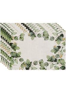 4 Pcs Eucalyptus And Gold Leaves Placemats Watercolor Botanical Style Placemats Heat Resistant Easy Clean Washable Decorative Placemats Suitable For Kitchen Home Indoor Outdoor Tabletop Coffee Bar Dining Table Tea Party - Green - View 10