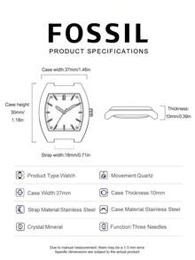 Nick Jonas X Fossil LE1216 限量版腕表，简约方形蓝宝石表盘，不锈钢表带，防水日常腕表 - 黑色 - 查看 7