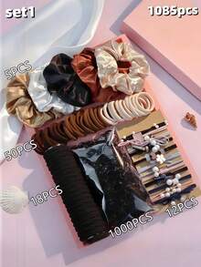 1085/1090/1045pcs/Set Warm Color Hair Accessory Set, Includes Satin Texture Scrunchies, Satin Hair Ties, Polka Dot Hair Ropes, Bow Hair Accessories, High Elasticity Rubber Band Set, Exquisite Small Hair Accessories With Rich Details - Suitable For Girls And Women, Meets Daily, Party And Other Occasion Needs, A Treasure Choice For Creating Sweet Style - Multicolor - View 15