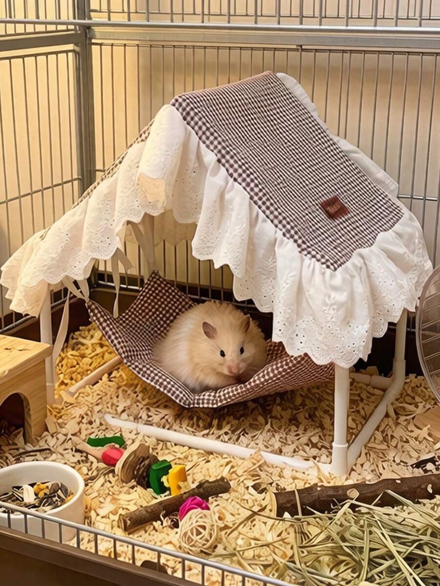 1pc Small Pet Hammock Tent, Guinea Pig Hideaway, Rabbit Hammock, Washable Small Animal Cage Shelter, Guinea Pig Tent, PVC Supported Rabbit Cage, Small Pet Supplies, Comfortable Breathable Sunshade Durable Easy To Clean, Perfect Gift For Your Furry Friends - A - View 1