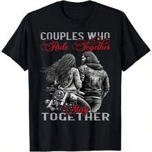 Short-Sleeved T-Shirt For Couples Motorcyclists: "Those Who Ride Together Will Stay Together..." 100% Cotton - Black - View 6