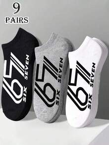 6/9 pares de calcetines cortos para mujer con patrón divertido de número "67", diseño de número, divertidos & locos, calcetines cortos retro hip-hop, adecuados para usar en primavera/verano, - Multicolor - Ver 7