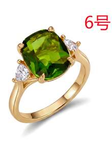 1 chiếc nhẫn sang trọng cắt hình đệm màu xanh ô liu đính đá Zirconia, viền đá hình tam giác bằng đồng mạ vàng. - Nhiều màu - Xem 10