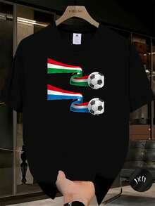 Camiseta Casual de Manga Corta para Hombres y Mujeres, Camiseta Unisex de Manga Corta, Cómoda y Transpirable, Camiseta Conmemorativa 2026 para Hombres con Estampado de Fútbol, Diseño Casual de Cuello Redondo, Adecuada para Entrenamiento y Uso al Aire Libre, Ropa para Fanáticos del Evento 2026, Lavable a Máquina, Ideal para Entusiastas del Deporte y Uso Diario, Modelo Men002 - Negro - Ver 1