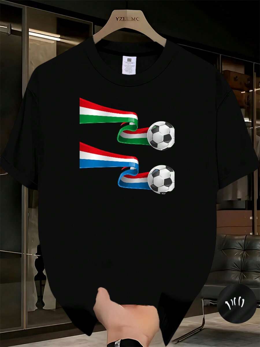 Camiseta Casual de Manga Corta para Hombres y Mujeres, Camiseta Unisex de Manga Corta, Cómoda y Transpirable, Camiseta Conmemorativa 2026 para Hombres con Estampado de Fútbol, Diseño Casual de Cuello Redondo, Adecuada para Entrenamiento y Uso al Aire Libre, Ropa para Fanáticos del Evento 2026, Lavable a Máquina, Ideal para Entusiastas del Deporte y Uso Diario, Modelo Men002 - Negro - Ver 1