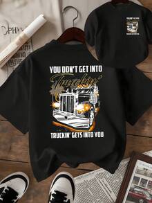 Powerful Truck With Blazing Lights And Energy Of Freedom Representing The Passion Of The Road Traveler. Women's T-Shirt With Double Print Showing Strength, Movement And Adventurous Spirit. - 黑色 - 查看 1
