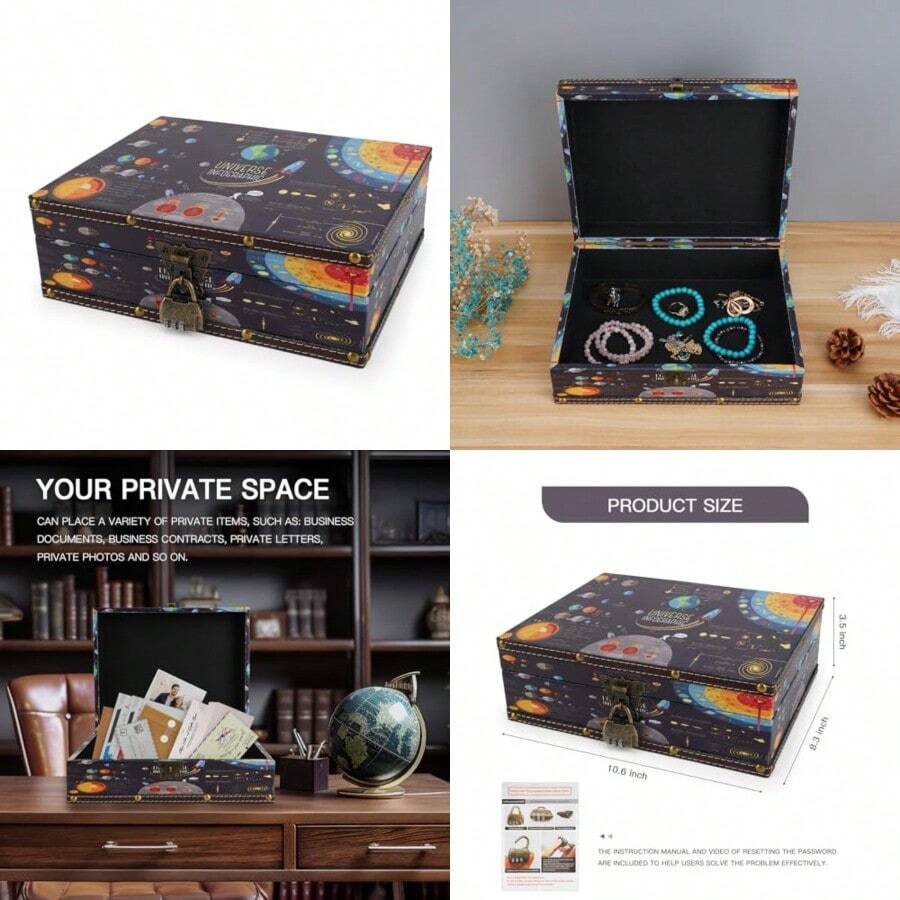 WANLIAN - Cofre de madera y piel con tapa y cerradura caja de almacenamiento decorativa de joyería para niños adolescentes para cumpleaños boda día de Navidad - Marrn - Ver 1