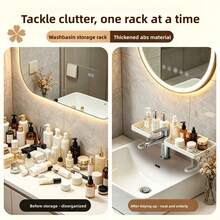 1pc Vertical Faucet Shelf, Home Bathroom Vanity Organizer Rack, No Drill Makeup Storage Holder - Multicolor - View 3