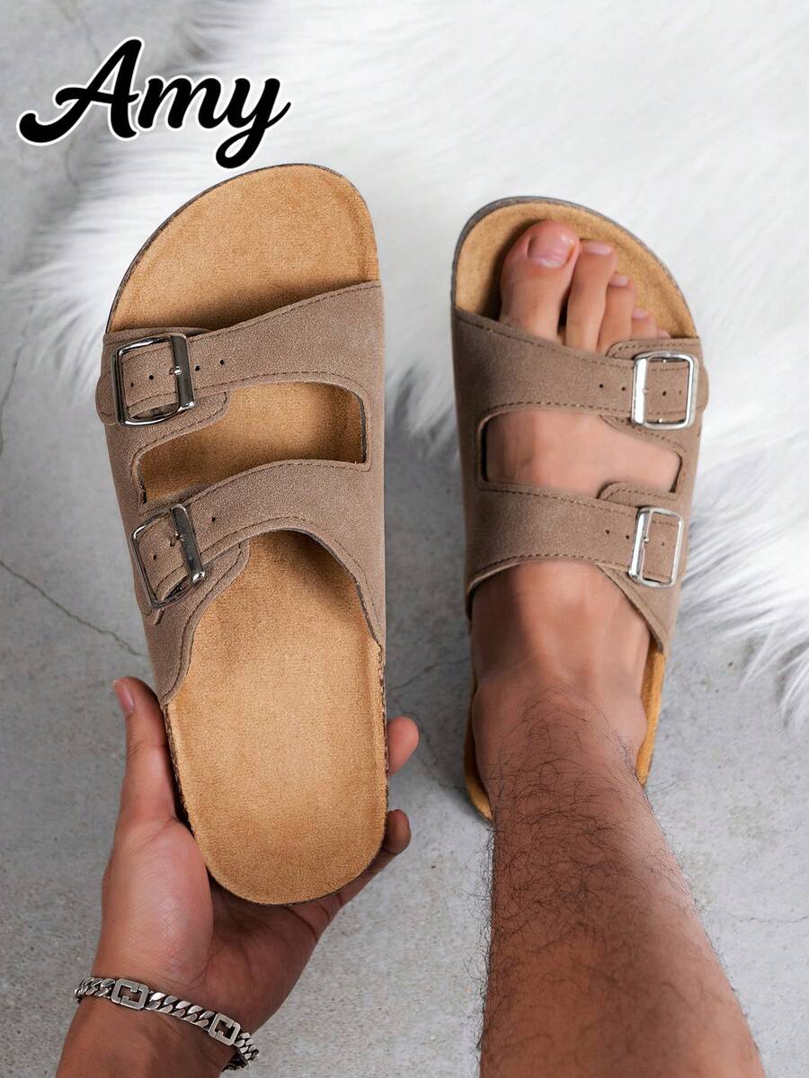 Sandalias de moda para hombre con suela de corcho y plantilla cómoda, correa con hebilla ajustable, estilo deslizante holgado, adecuadas para verano, playa, caminatas al aire libre, pantuflas unisex