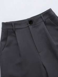 Pantalones casuales de mujer de unicolor con bolsillo oblicuo y pliegues - Gris - Ver 3