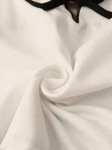 Top de tirantes con lazo y ribete de lechuga en contraste, elegante y ajustado, top para salir para mujeres, apto para el estilo del milenio - Blanco - Ver 7