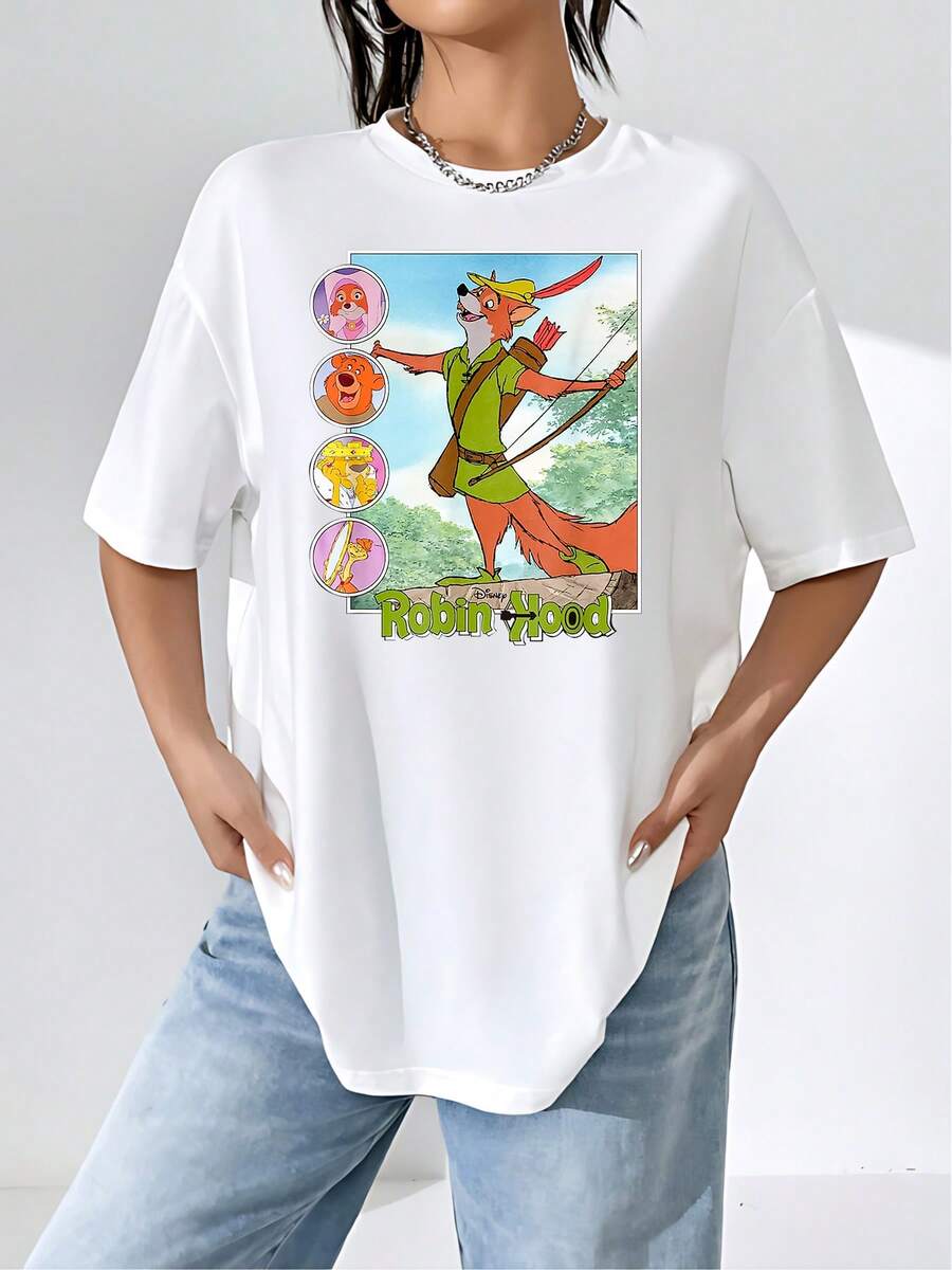 Colorful Image Of A Cheerful Fox With A Bow And Friends In A Forest Symbolizes Friendship And Courage, Inspiring Adventure And Optimism. Women's T-Shirt With A Comfortable, Soft Fit, Ideal For Casual Everyday Wear. - 白色 - 查看 1