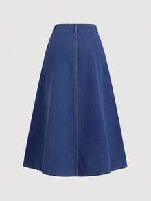 Falda vaquera azul larga y holgada de estilo casual para mujer, ideal para Puerto Rico, oficina, San Valentín, estilo de los 90, primavera, faldas vaqueras, vaquera, Renacimiento, trabajo - Azul lavado oscuro - Ver 2