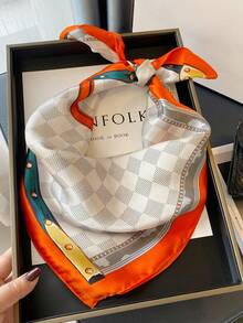 1pc Versatile Elegant Professional Flight Attendant Style Neckerchief - Square Orange Rice - View 2