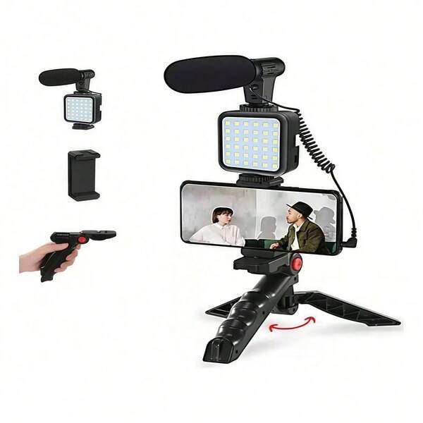 Novo - Kit de Gravação para Smartphone Tripé, Luz LED e Microfone Controle Remoto - Youtuber/TikToks  - QIU PRESENTES