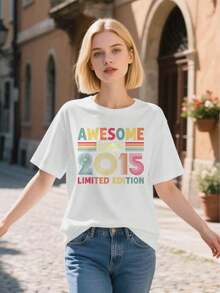 Camiseta de 10º Cumpleaños, Genial Desde 2015, Edición Limitada, Camiseta con Estampado Gráfico para Mujer, Ropa Superior - Negro - Ver 11