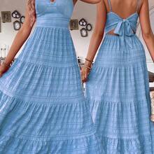 Holidaya Vintage Countryside Birthday Wedding Guest Cute Bow Tie Layered Patchwork Dress For Women - Verde Oscuro - Ver 7