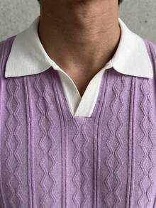 GRDR Men's Lightweight Seagull Collar Solid Color Short Sleeve Knit Sweater, Suitable For Summer Outings, Essential For Fashionable Styling - Mauve Purple - View 7