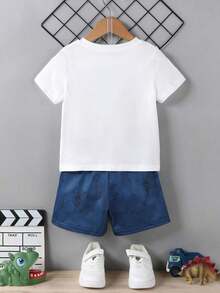 Conjunto de 2 piezas para niño: camiseta de manga corta con estampado digital de taxi y pantalones cortos, ligero y cómodo, ideal para el verano, adecuado para uso al aire libre, se puede usar como regalo. - Blanco - Ver 2