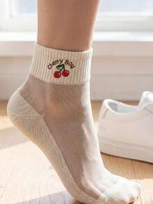 5 pares de calcetines de tobillo ligeros, transpirables y versátiles de fibra de vidrio transparente con lindos diseños de dibujos animados, adecuados para primavera y verano - Multicolor - Ver 3