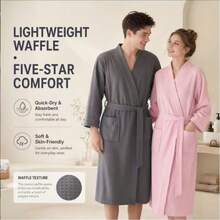 1 pieza Bata de baño a cuadros, talla unisex, adecuada para B&B, hoteles y centros de spa, estilo primavera/verano, disponible en varios colores. Esencial para el baño y el hogar, muy absorbente, de secado rápido, holgada y cómoda. - Multicolor - Ver 5