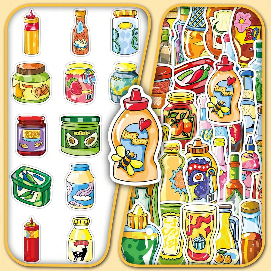 51 miếng dán graffiti hình hoạt hình dễ thương cho chai gia vị, dùng để trang trí tường, sổ tay, bình hoa, đàn guitar. - nước xốt - Xem 1