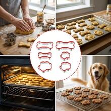 6 Pcs Dog Bone Cookie Cutters Treats, Dog Bone Paw Shapes Cookie Cutters Set, Stainless Steel Biscuit Mold With Soft Pvc Cover Dogs Theme Party, Small Dogs Cutter, Assorted Sizes - Silver, Red - View 4
