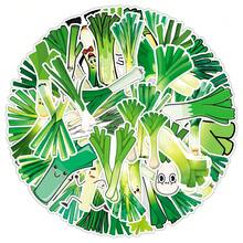 50pcs Green Vegetable Plant Scallion Cartoon Cute Decorative Stickers For Notebook, Stationery Box, Skateboard - Scallions - View 5