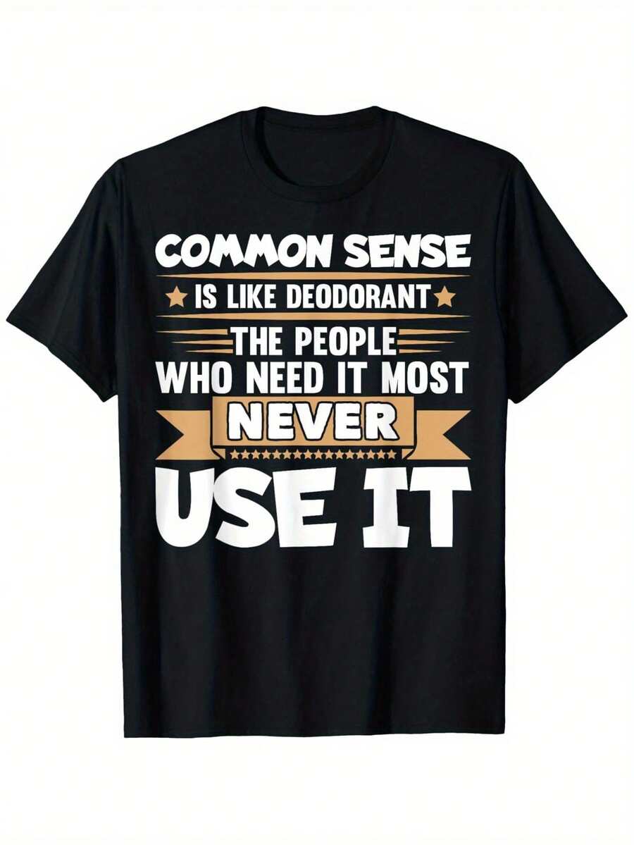 disfraz halloween hombreCamiseta con la frase divertida "El sentido común es como el desodorante" - Camiseta gráfica humorística con texto blanco y letras doradas - Camiseta de algodón de corte holgado y tamaño grande para hombres y mujeres (S-XXXL) - Atuendo casual sarcástico - Negra con texto blanco y estrellas doradas - Ropa divertida y llamativa - Camiseta unisex casual de cuello redondo - Lavable a máquina y seca - Comodidad para todas las estaciones - Idea de regalo con frase divertida para adultos, camisetas divertidas e inapropiadasplayera de hombretwilight Y2k Camiseta Camisa De - Negro - Ver 1