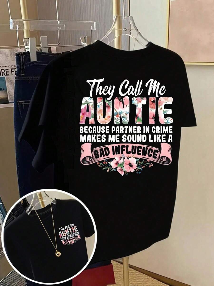 Women's Short Sleeve Crew Neck T-Shirt, Retro Holiday Style, New 2026 Collection, For Casual Shopping, Holiday Gifts, Meetings With Friends, Music Parties And Holiday Outfits. - 黑色 - 查看 1