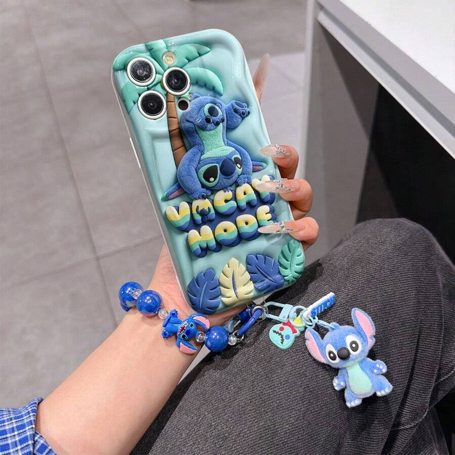 Disney Lilo & Stitch Phone Case With Stitch Charm And Stitch Lanyard - Cute Stitch Protective Case With Vacay Mode And Palm Tree Design, Equipped With Delicate Stitch Decorative Lanyard And Beaded Bracelet For Easy Carrying, Compatible With IPhone 17, 16, 15, 14, 13, 12, 11 Pro Series, Ideal For Birthdays, Holidays, Anniversaries, Graduation Gifts, Or Any Special Occasion To Surprise Family, Friends, Classmates, And Loved Ones. - trắng - Xem 1