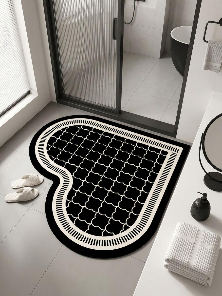 1pc Retro Black & White Scale Pattern Decorative Rug, Bathroom Mat, Doormat, Small Carpet, Rug, Floor Mat, Home Decor, Area Rug, Outdoor Mat, Bedroom Carpet, Washable Rug, Ins Style Aesthetic Atmosphere Carpet, Modern Minimalist Soft Furnishing Accent - Multicolor - View 1