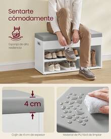 Shoe Bench With Cushion, Storage Bench, 3 Compartments, Hidden Storage, 150 Kg Load Capacity, Rustic Brown - Cloud White + Dove Gray - View 4