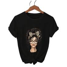 Camiseta de manga corta de punto sexy e informal para mujer, largo regular. - Negro - Ver 1