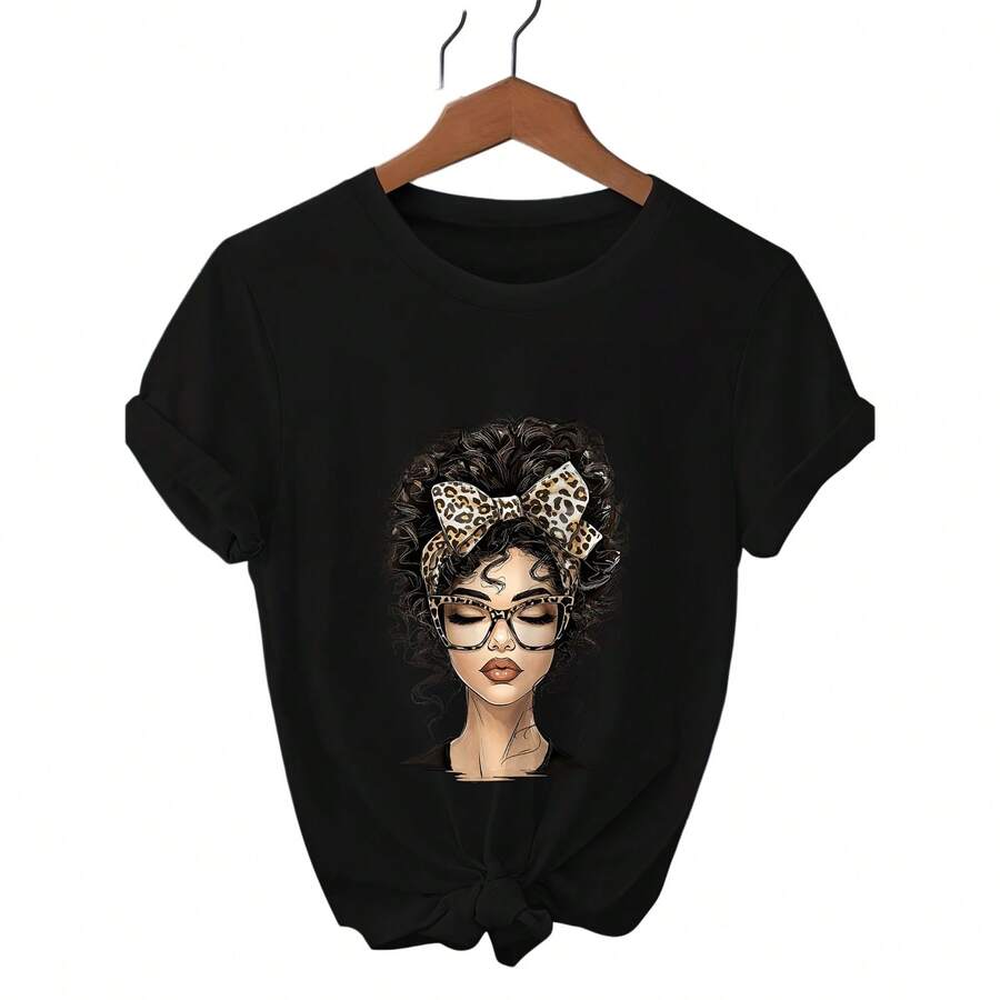Camiseta de manga corta de punto sexy e informal para mujer, largo regular. - Negro - Ver 1