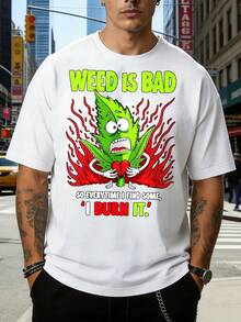 Camiseta de cuello redondo para hombre con diseño de hoja de cáñamo y llama destrozada, corte holgado, 100% algodón puro, elegante y versátil, tela suave y cómoda, adecuada para uso diario y como regalo para las fiestas. No me gusta el cáñamo, así que lo quemo cada vez que lo encuentro. El estilo es casual de verano, un regalo perfecto para amigos y familiares que disfrutan del humor y las declaraciones audaces. - Negro - Ver 4